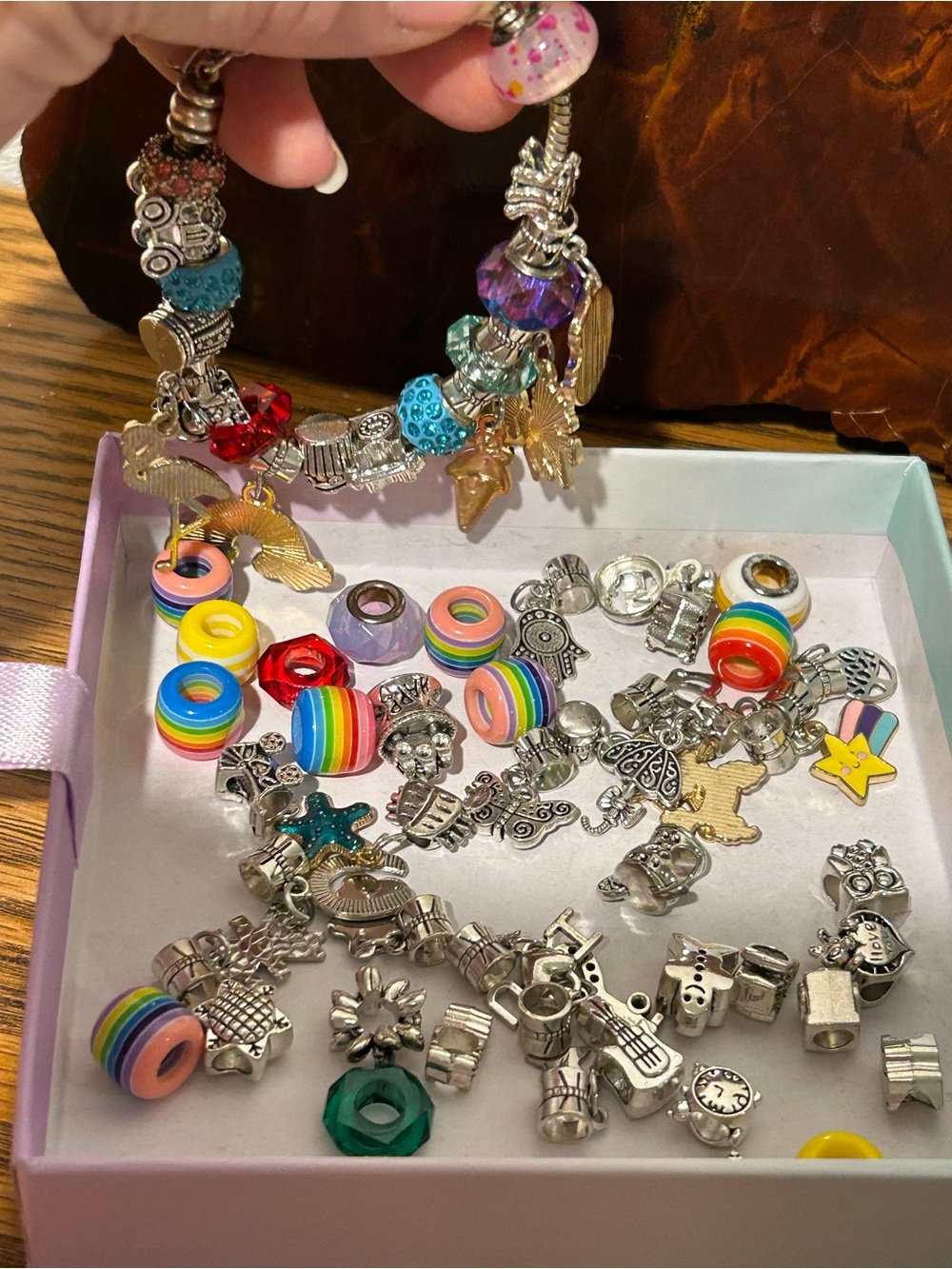 Rainbow Charm Bracelet Lot with Silver Charms - Picture 12 of 12